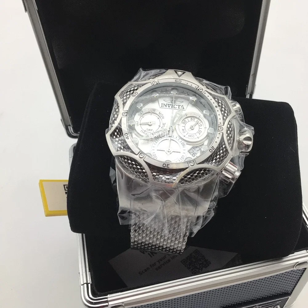 Invicta‎ Venom Chain Quartz Chronograph Mens Watch Silver Steel Mesh NEW